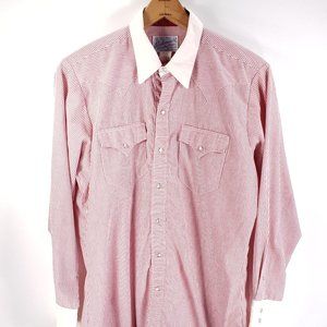 Vintage Rockmount Ranch Wear Tru-West Shirt Men's 16 Red White Stripe